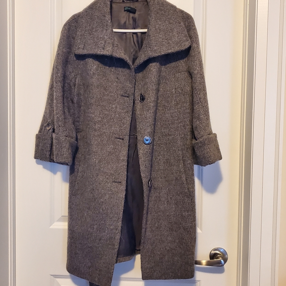 Benetton Grey Crop Sleeve Lapel Collar Wool Loose Coat US 10 / EU 40